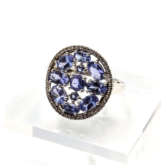 Sterling Silver 925 SNJ Tanzanite White Topaz MCM Style Statement Ring Sz 9 - Picture 9 of 16